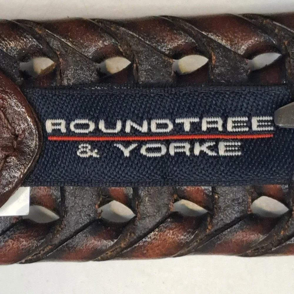 Roundtree & Yorke Mens Braided Brown Genuine Leather Belt Size 52 MB5053B 200
